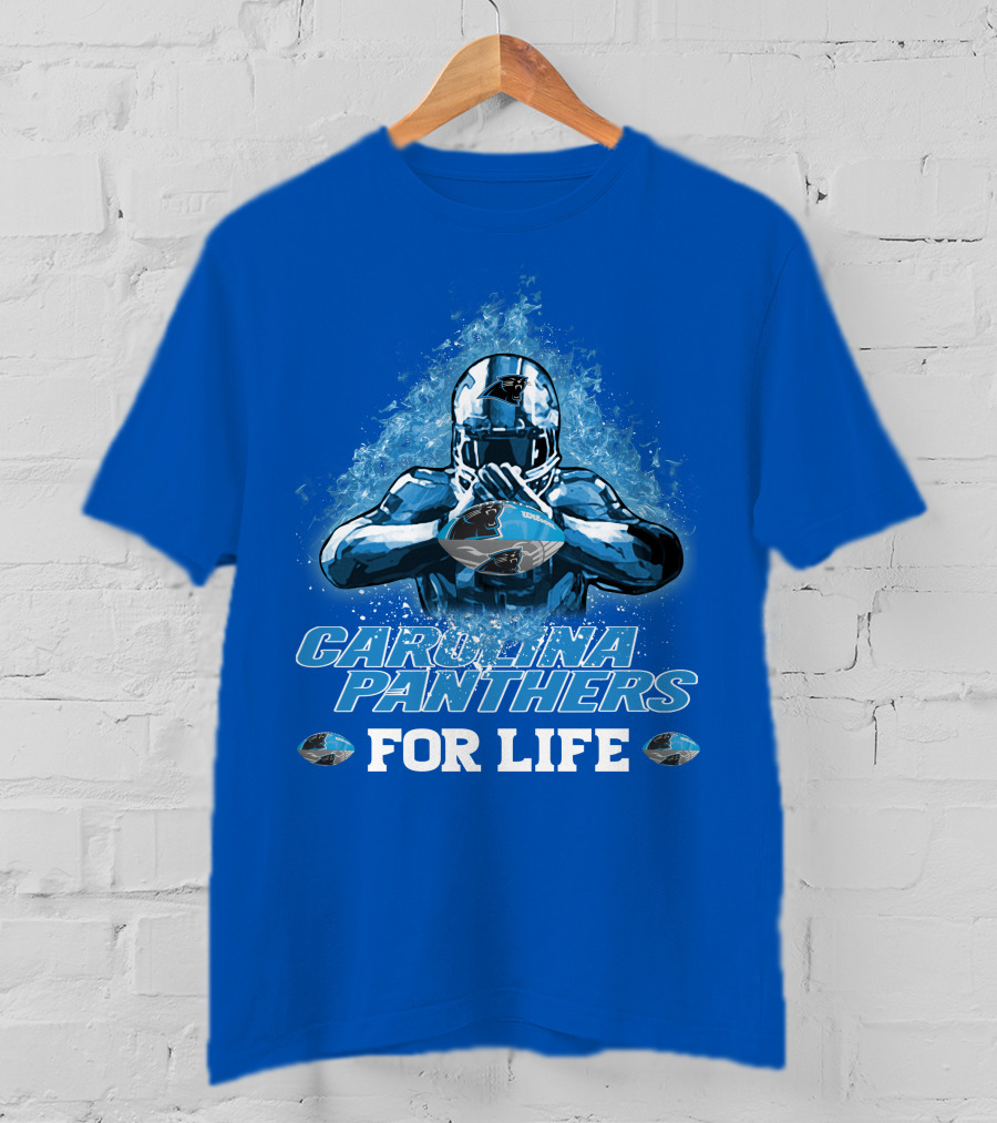 CAROLINA PANTHERS FOR LIFE Football Player Holding Helmet T-Shirt