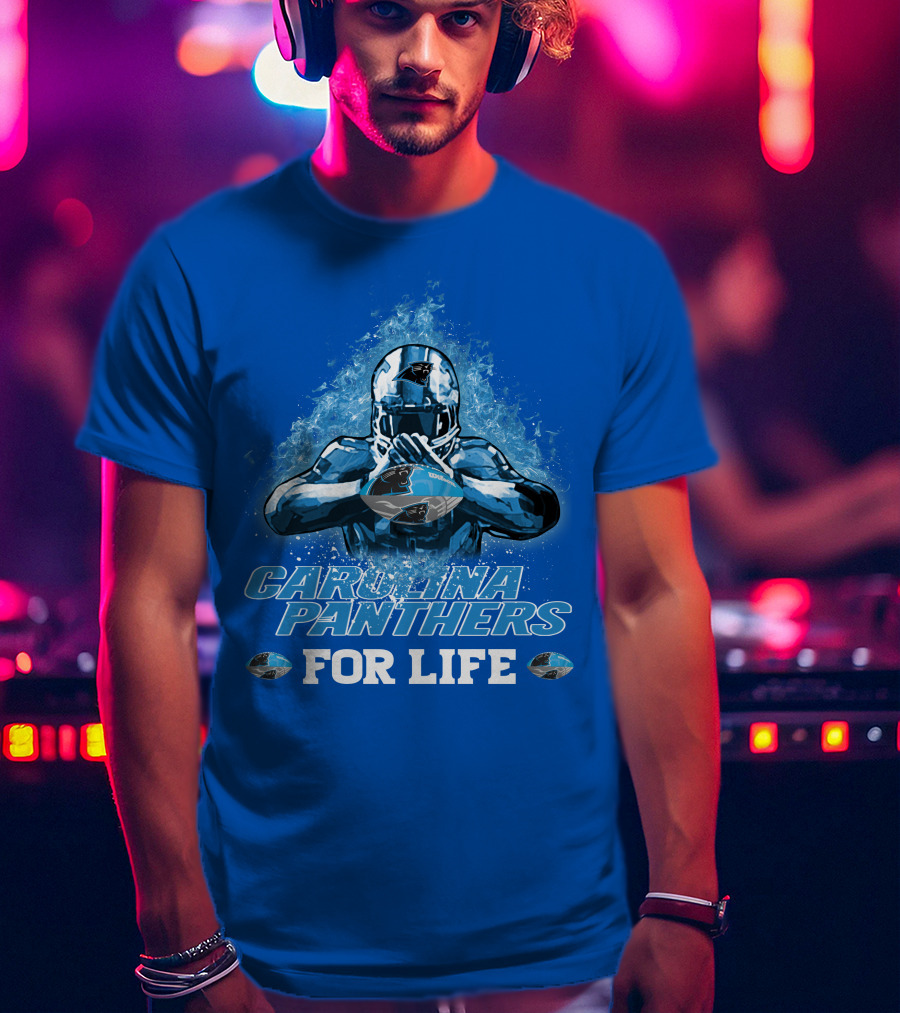 CAROLINA PANTHERS FOR LIFE Football Player Holding Helmet T-Shirt