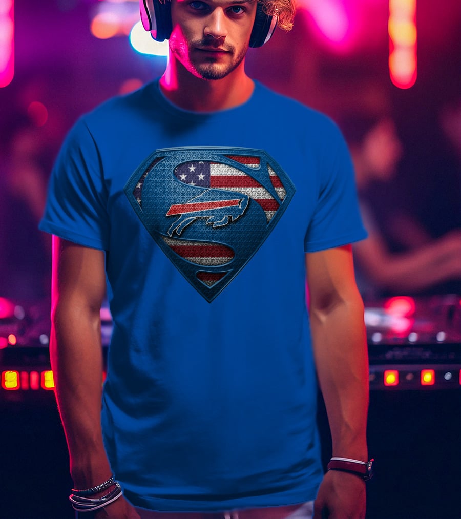 Spm Buffalo Bills Superman Shield American Flag T-Shirt
