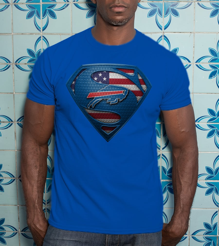 Spm Buffalo Bills Superman Shield American Flag T-Shirt