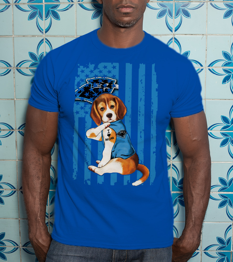 Beagle I Love Mom Carolina Panthers NFL Puppy Fan T-Shirt