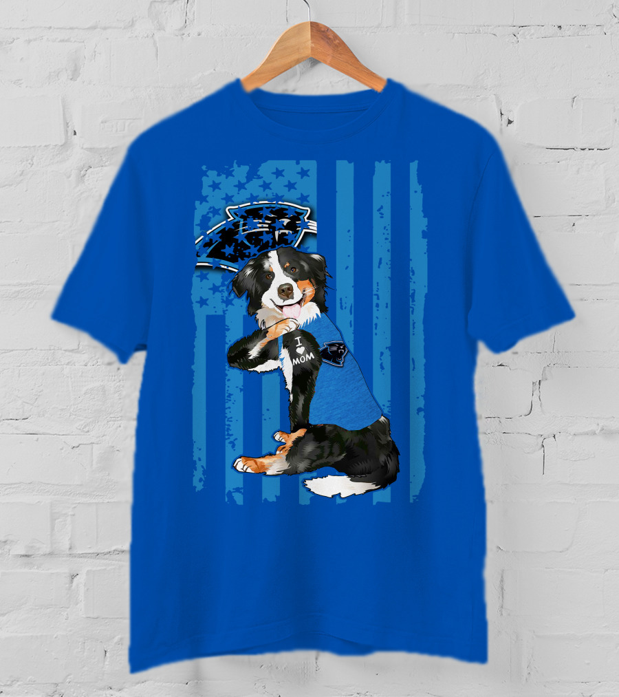 Border Collie I Love Mom Carolina Panthers T-Shirt