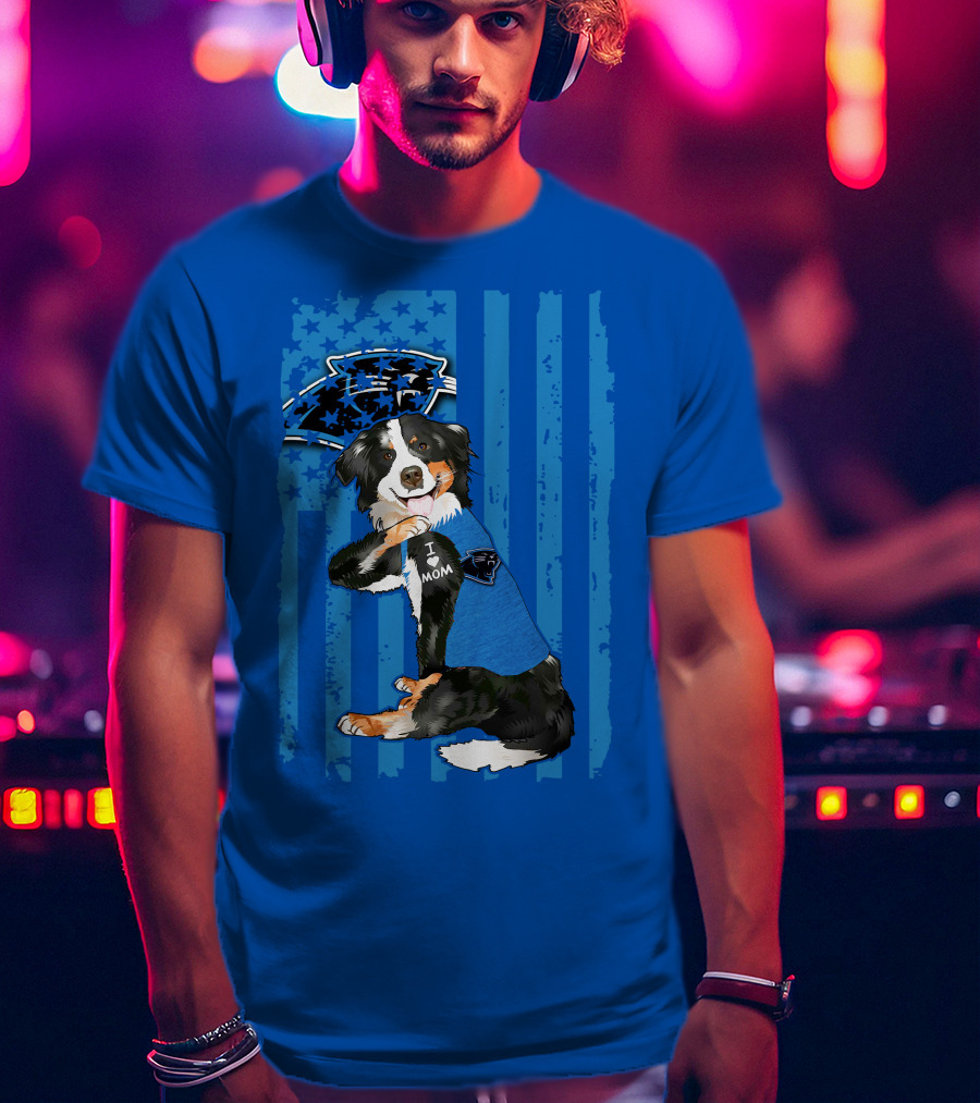 Border Collie I Love Mom Carolina Panthers T-Shirt