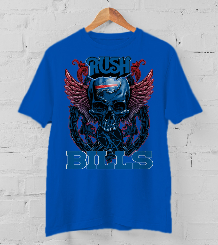 Rush Buffalo Bills Skull With Wings And Chains T-Shirt