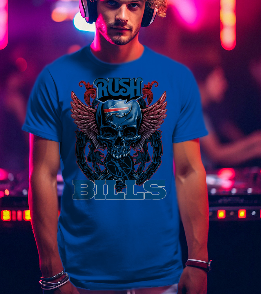 Rush Buffalo Bills Skull With Wings And Chains T-Shirt