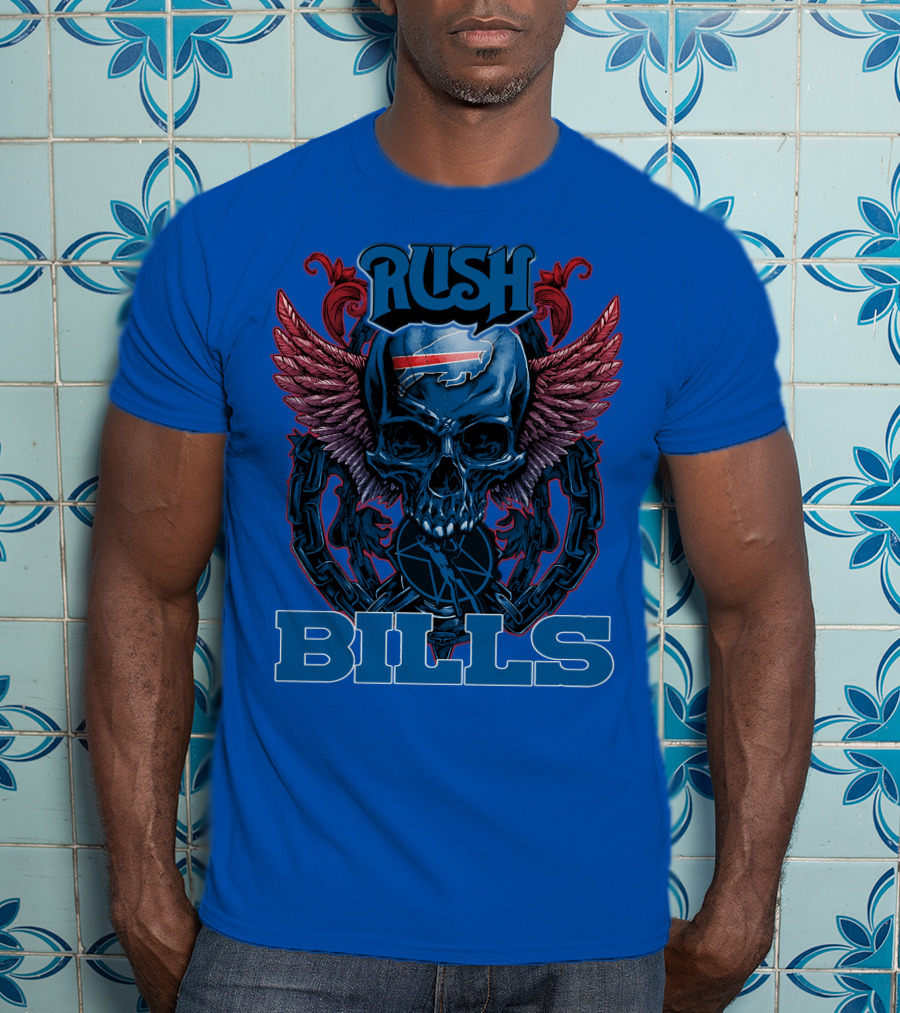 Rush Buffalo Bills Skull With Wings And Chains T-Shirt