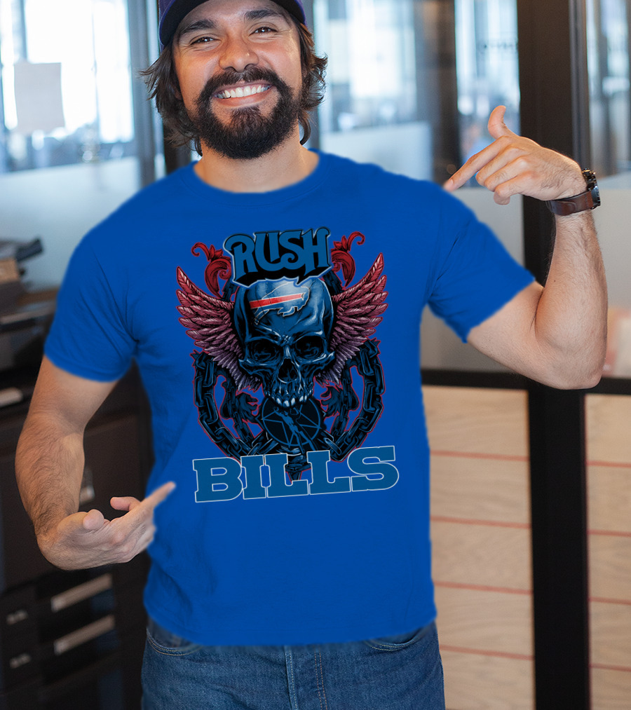 Rush Buffalo Bills Skull With Wings And Chains T-Shirt