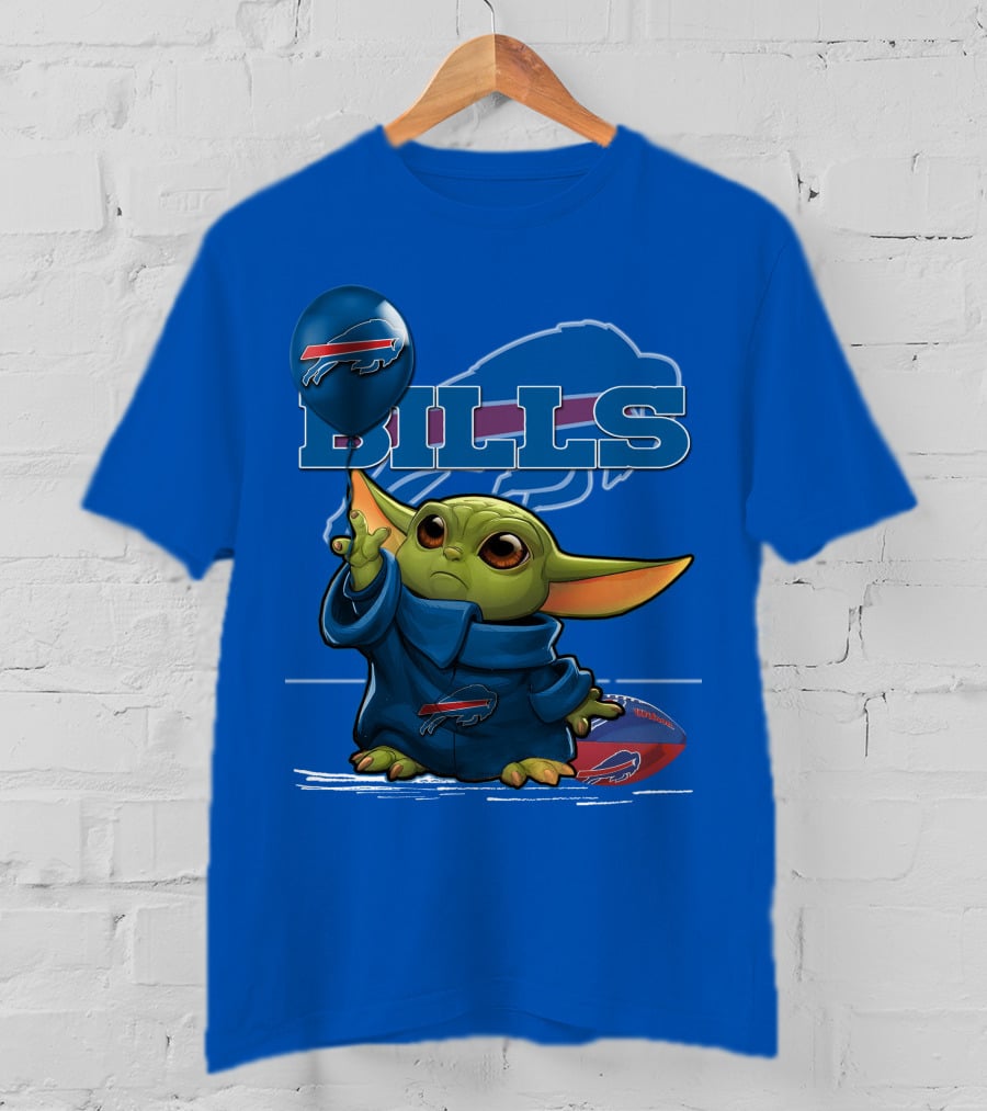 Yoda V1 Buffalo Bills Baby Alien Holding Buffalo Bills Balloon Football T-Shirt