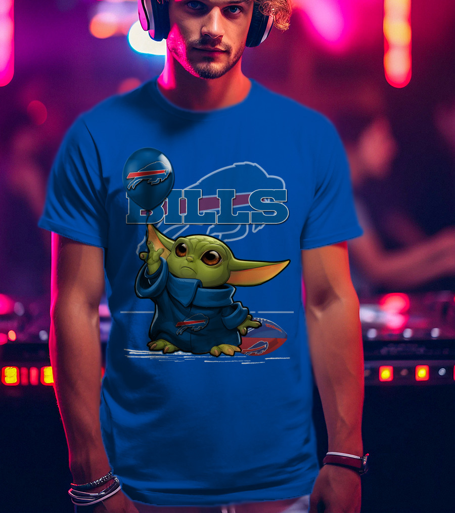 Yoda V1 Buffalo Bills Baby Alien Holding Buffalo Bills Balloon Football T-Shirt