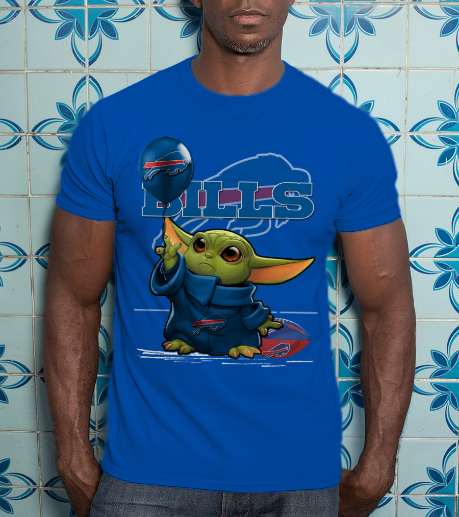 Yoda V1 Buffalo Bills Baby Alien Holding Buffalo Bills Balloon Football T-Shirt