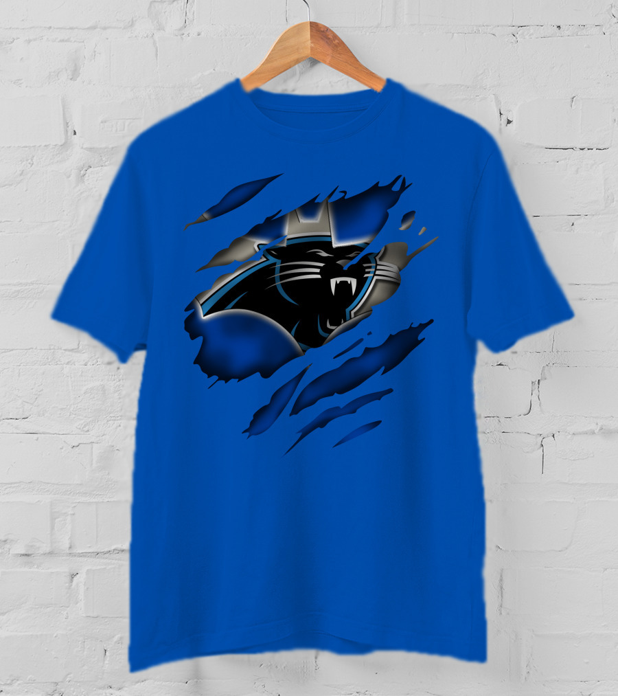 Carolina Panthers 25 Roaring Panther Claw Mark Blue T-Shirt