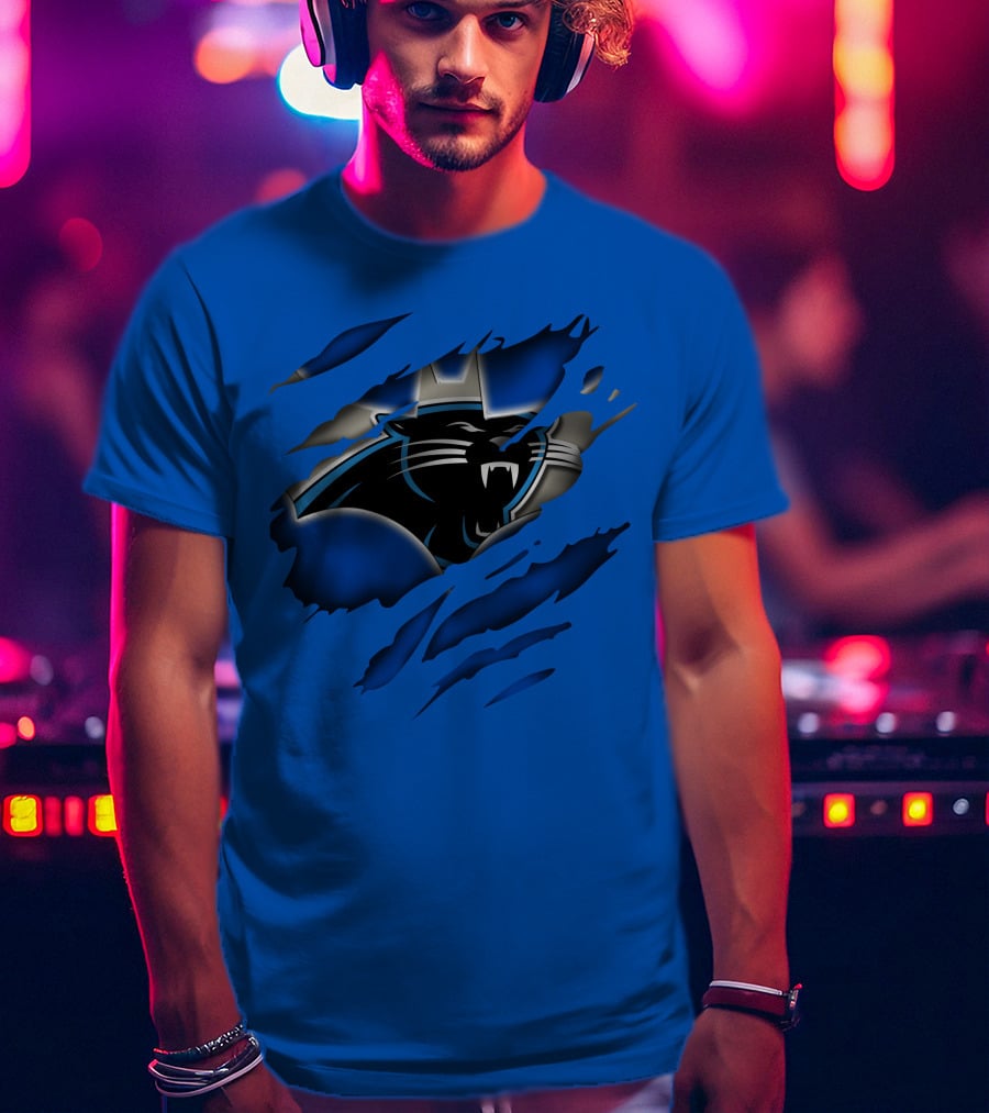 Carolina Panthers 25 Roaring Panther Claw Mark Blue T-Shirt