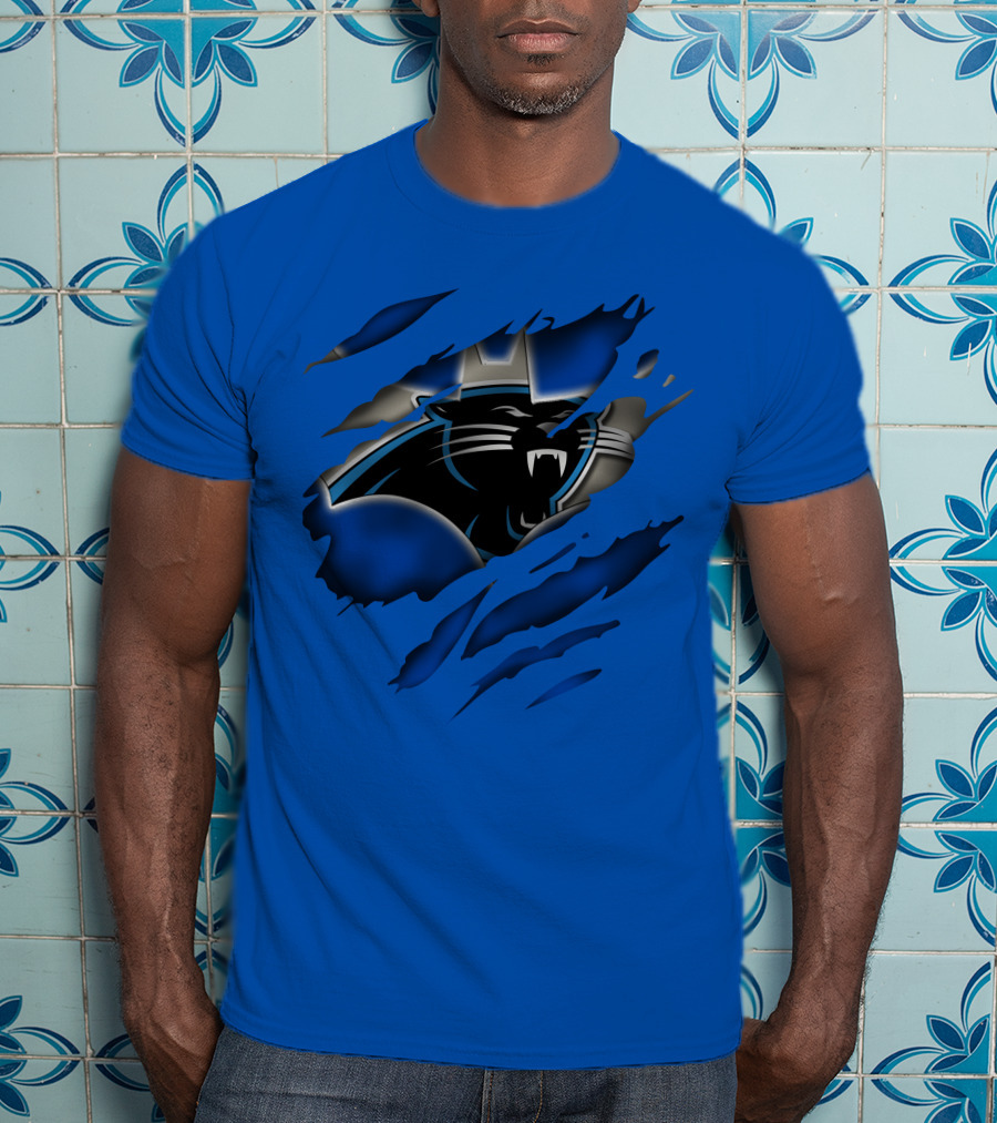 Carolina Panthers 25 Roaring Panther Claw Mark Blue T-Shirt