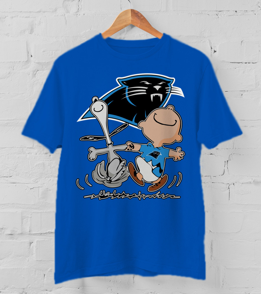 Carolina Panthers 27 Dance With Cartoon Dog And Boy Football Team T-Shirt