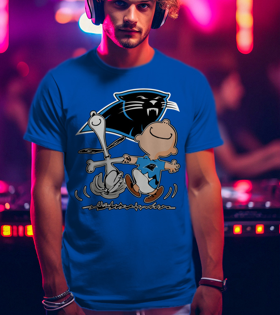 Carolina Panthers 27 Dance With Cartoon Dog And Boy Football Team T-Shirt