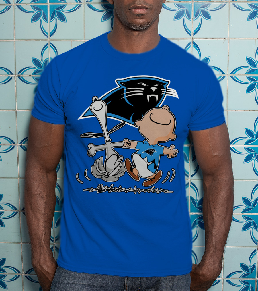 Carolina Panthers 27 Dance With Cartoon Dog And Boy Football Team T-Shirt