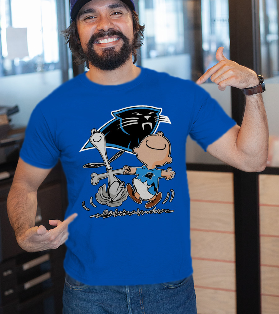 Carolina Panthers 27 Dance With Cartoon Dog And Boy Football Team T-Shirt
