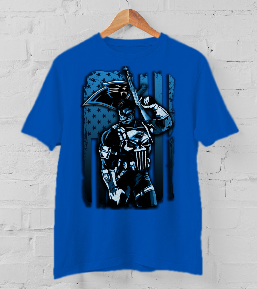 Carolina Panthers 31 Punisher Blue Flag T-Shirt