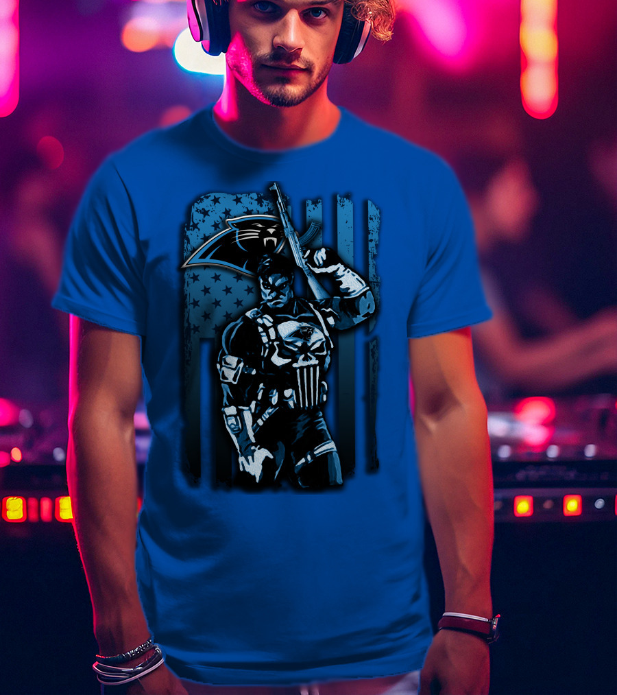 Carolina Panthers 31 Punisher Blue Flag T-Shirt