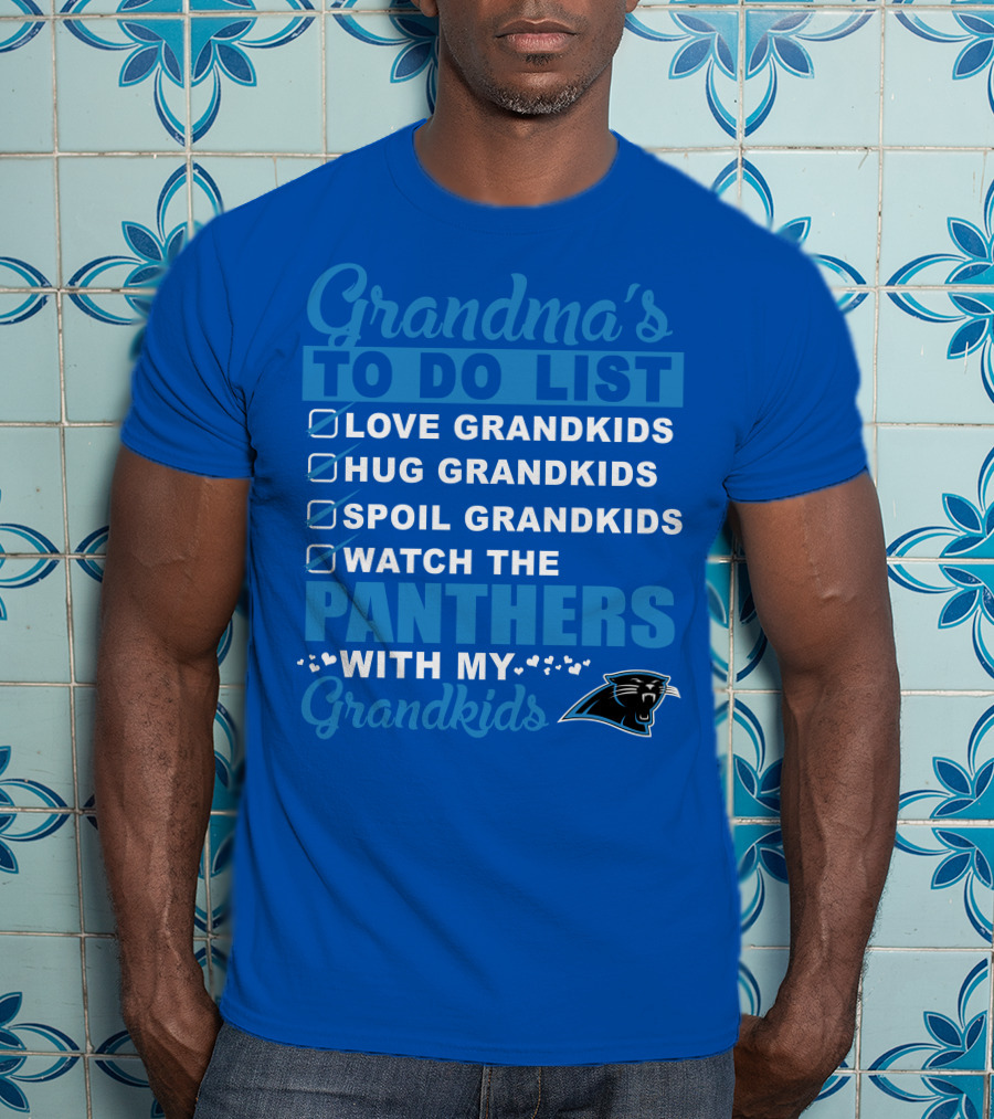 Grandma's To Do List Love Grandkids Hug Grandkids Spoil Grandkids Watch The Panthers With My Grandkids Carolina Panthers 33 T-Shirt
