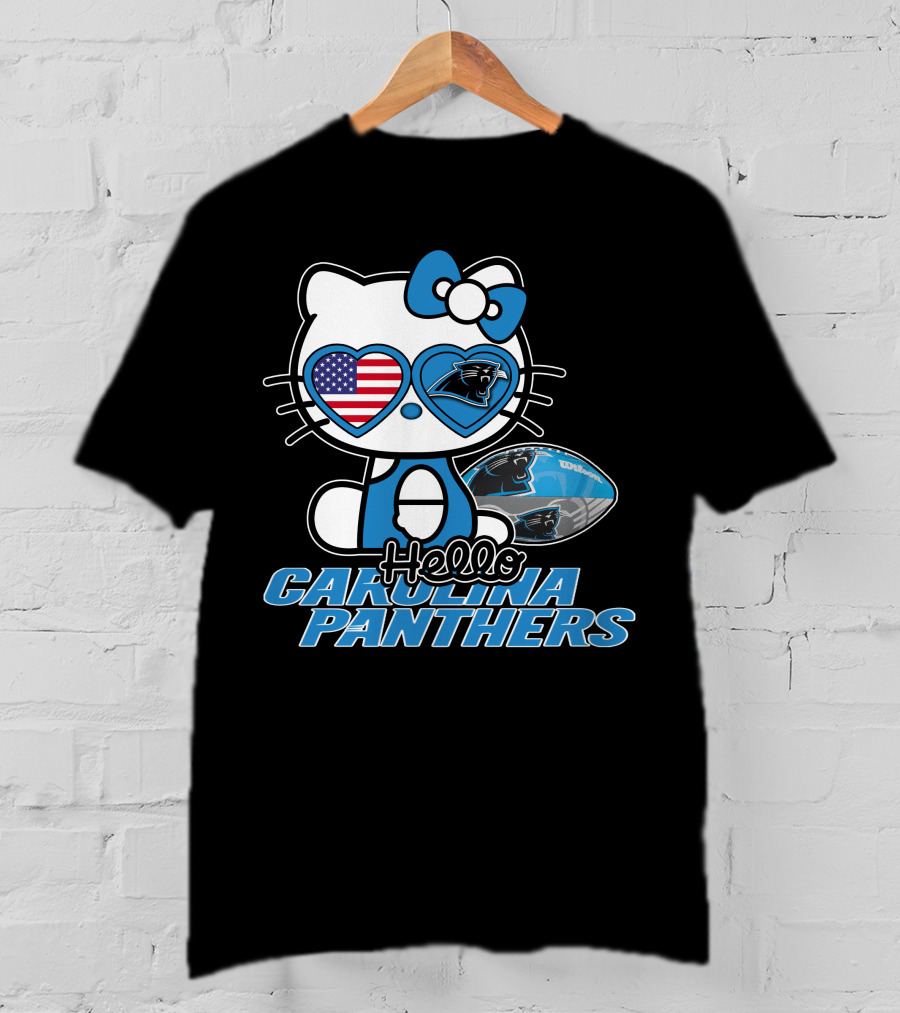 Hellokitty Carolina Panthers Football With American Flag Heart T-Shirt