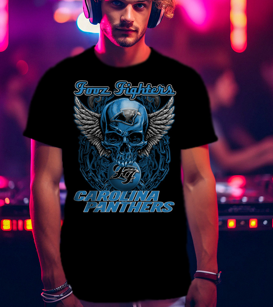Foo Fighters Carolina Panthers Skull Winged T-Shirt