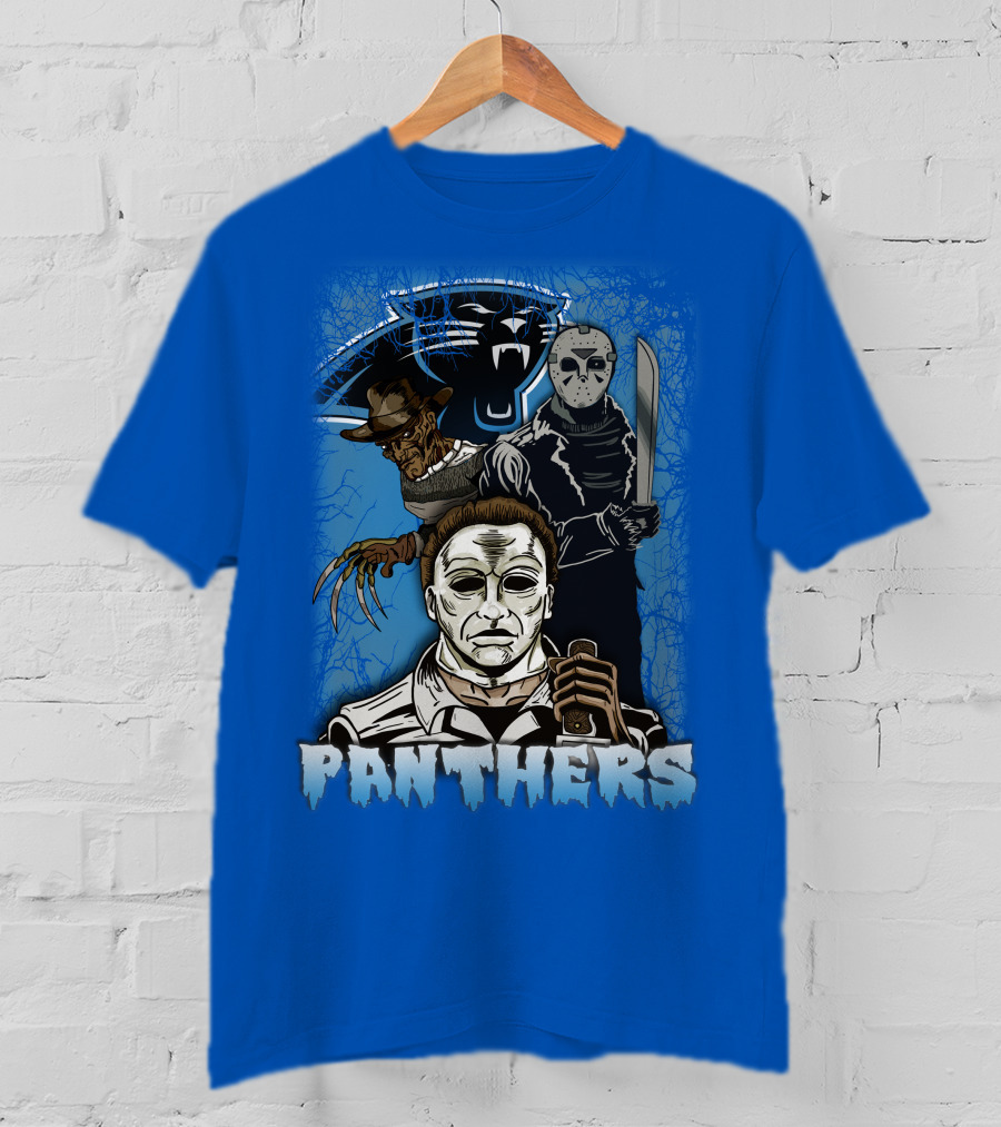 Carolina Panthers Horror Movie Villains Mashup T-Shirt
