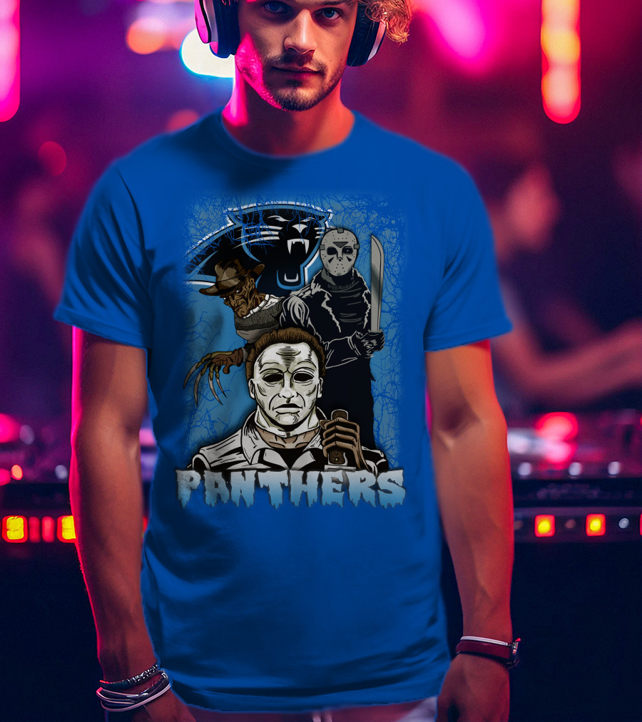 Carolina Panthers Horror Movie Villains Mashup T-Shirt