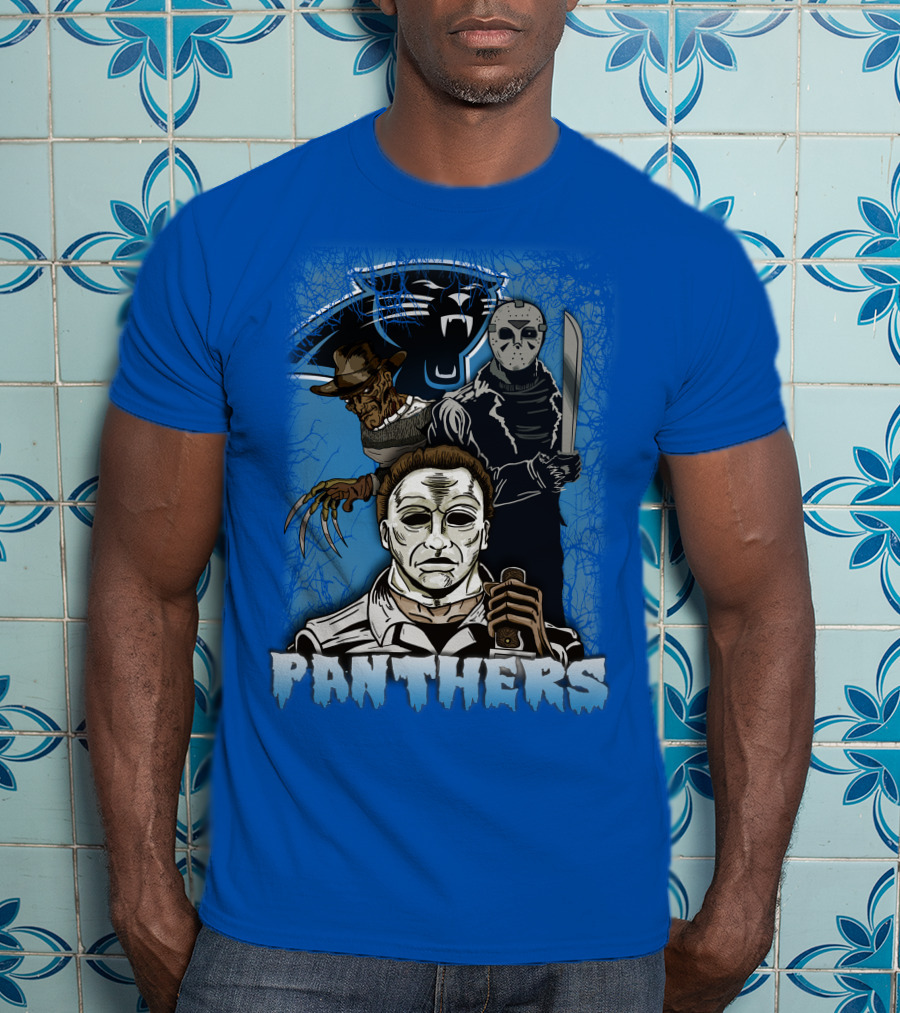 Carolina Panthers Horror Movie Villains Mashup T-Shirt