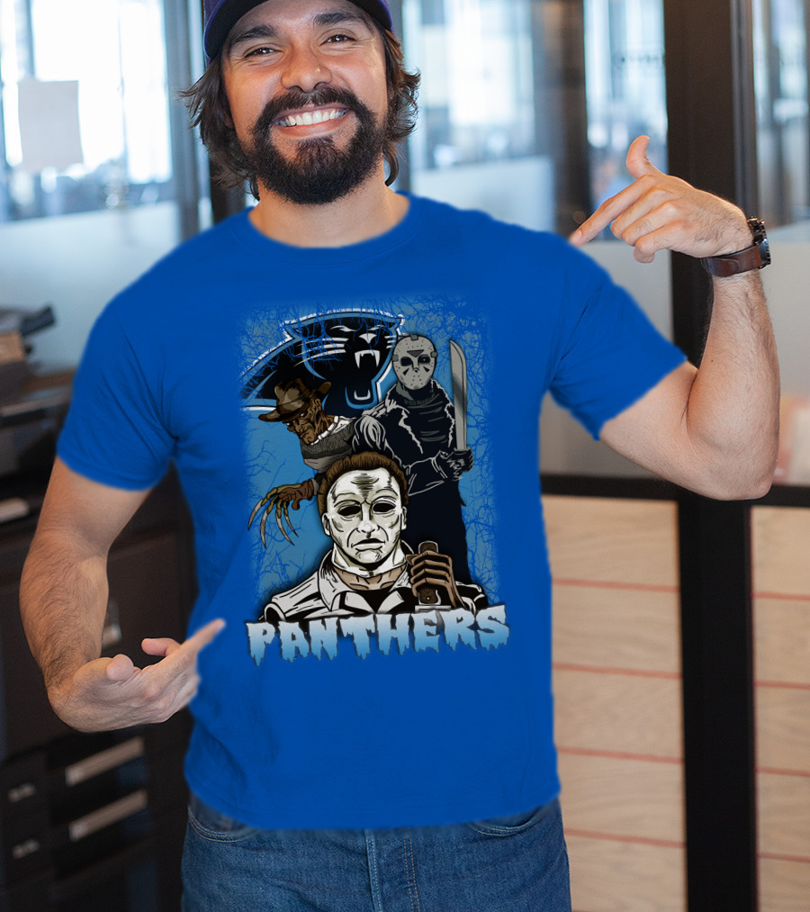 Carolina Panthers Horror Movie Villains Mashup T-Shirt