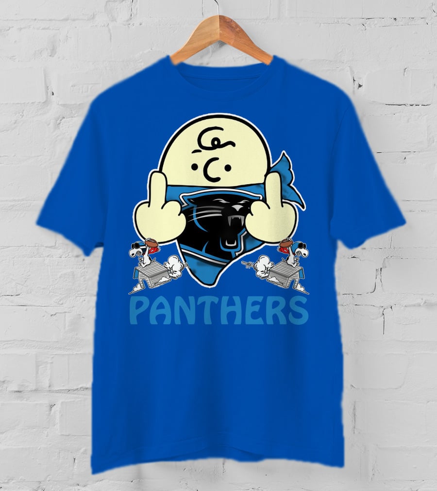 Carolina Panthers Bold Cartoon Character With Snoopy Imagery Middle Finger Salute T-Shirt