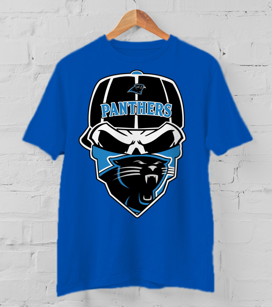 Carolina Panthers Logo And Skull With Bandana T-Shirt