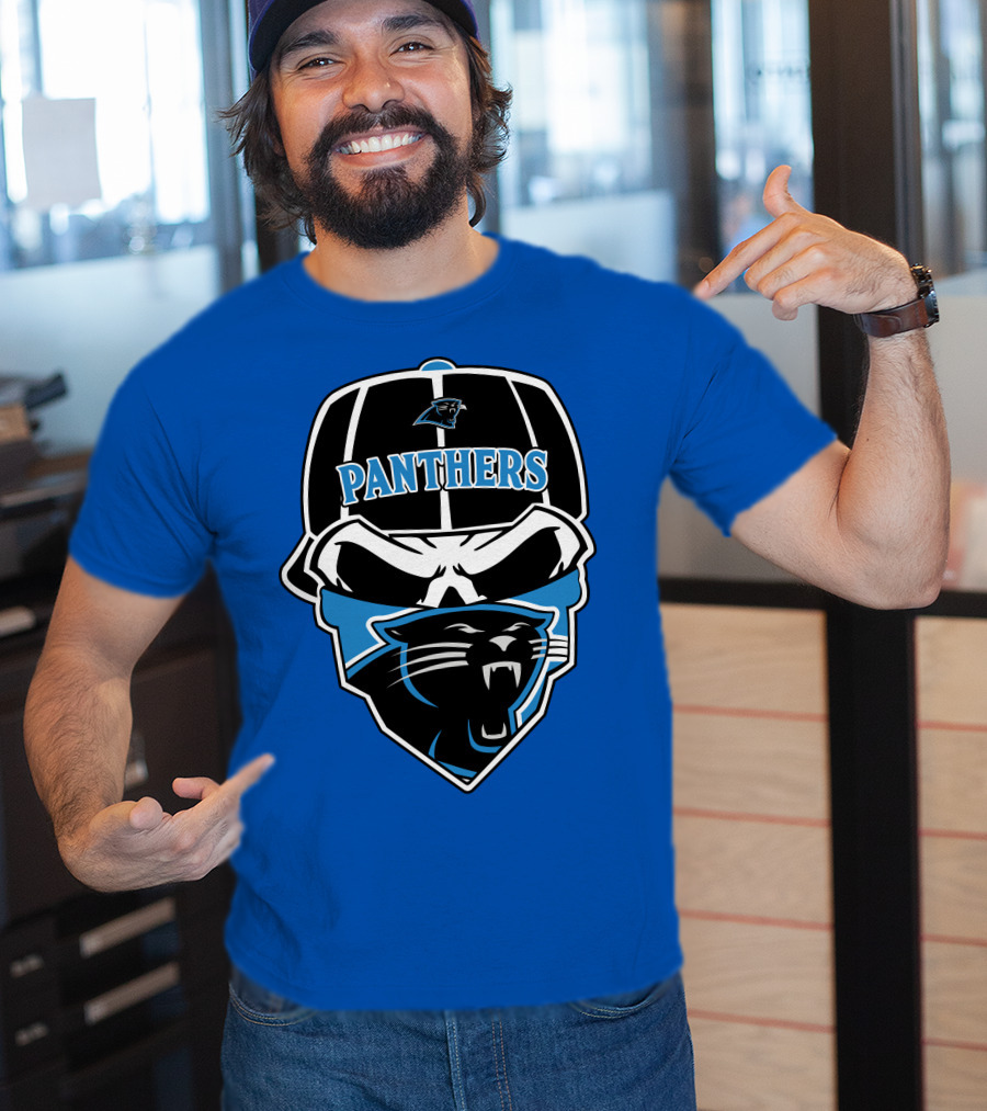 Carolina Panthers Logo And Skull With Bandana T-Shirt