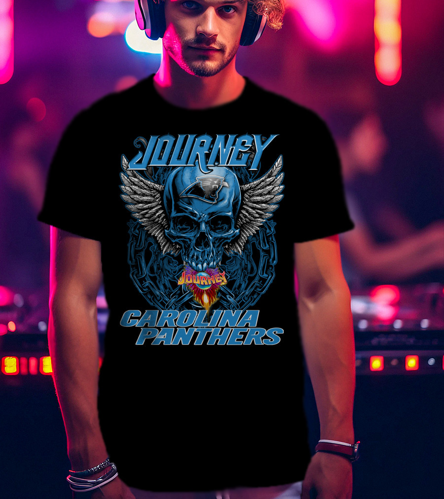 Journey Carolina Panthers Skull Wings Flame T-Shirt