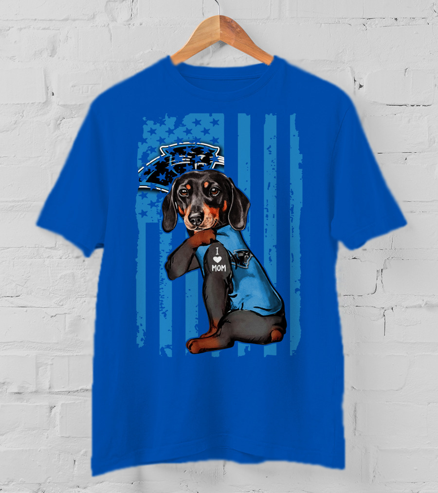 Dachshund I Love Mom Carolina Panthers Flag Stars T-Shirt