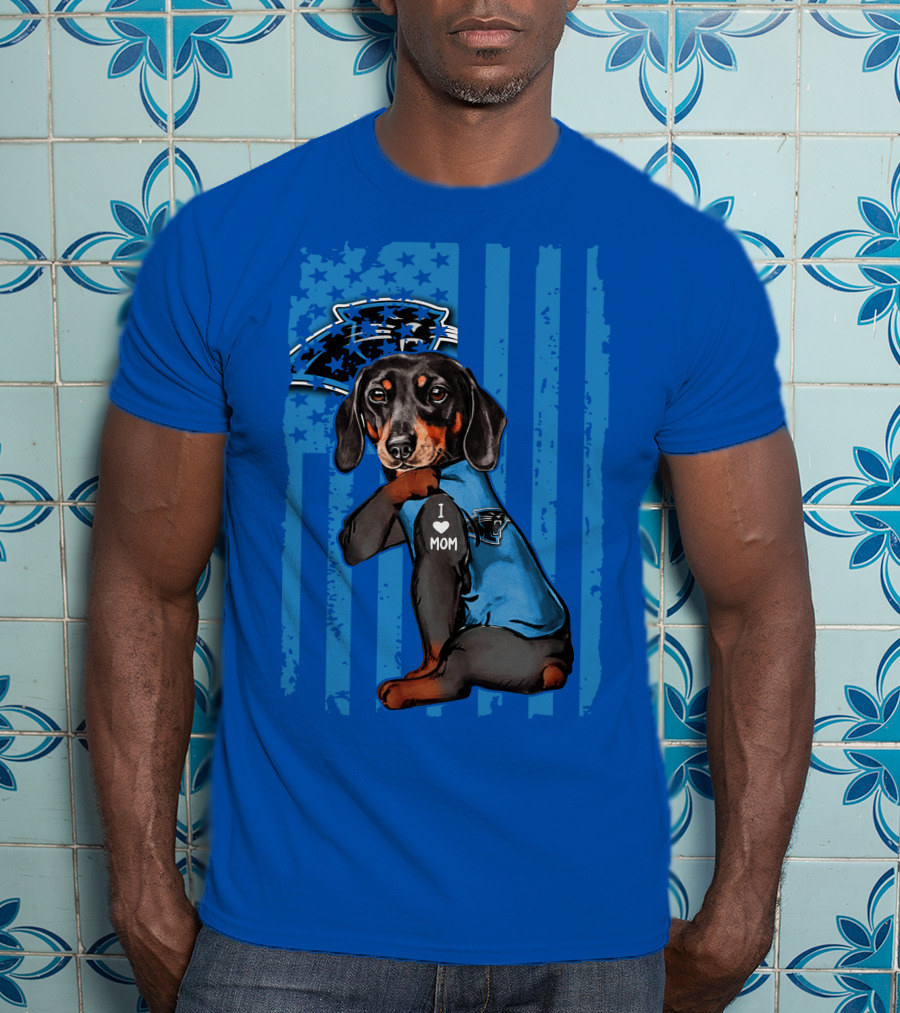 Dachshund I Love Mom Carolina Panthers Flag Stars T-Shirt
