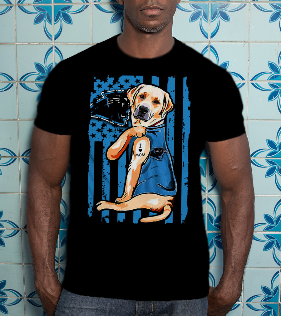 Labrador Retriever I Love Mom Carolina Panthers T-Shirt