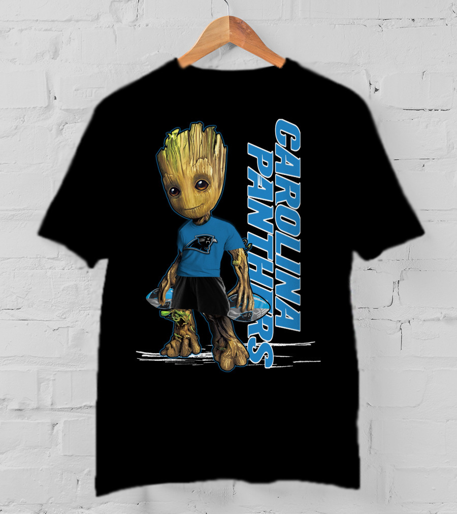 Groot Carolina Panthers Fan With Carolina Panthers Logo And Team T-Shirt