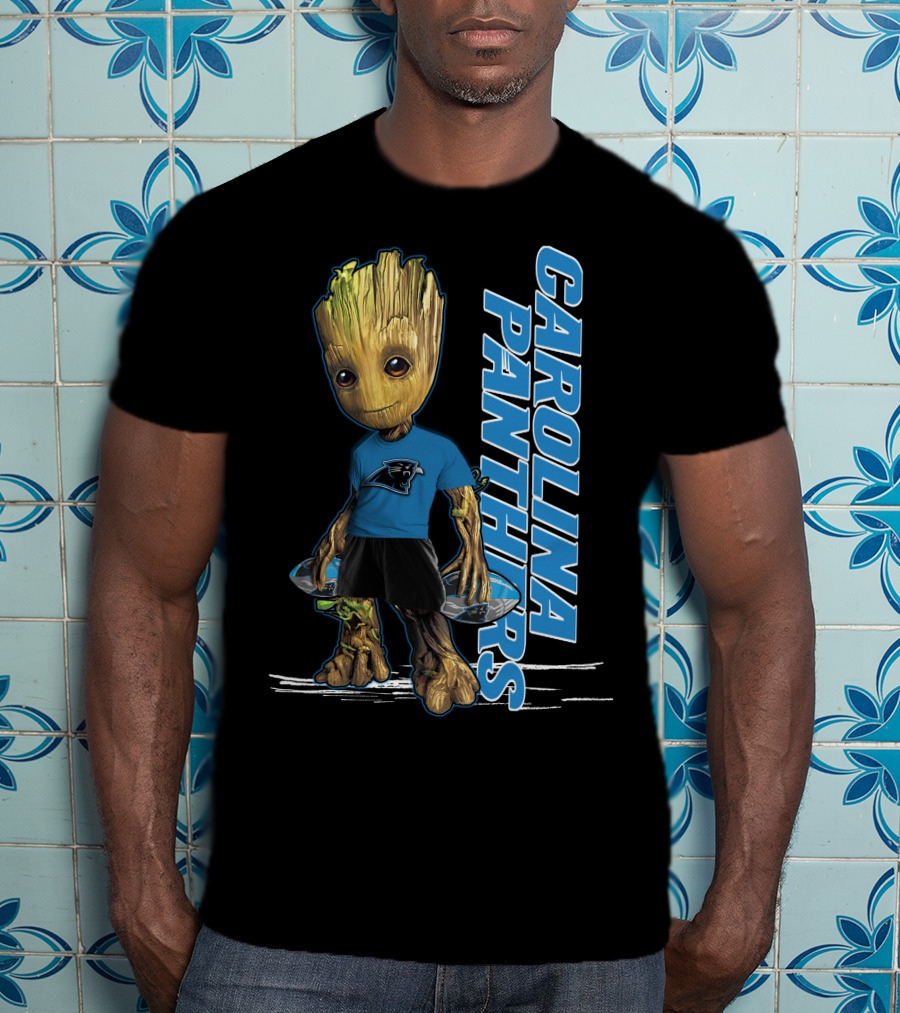 Groot Carolina Panthers Fan With Carolina Panthers Logo And Team T-Shirt