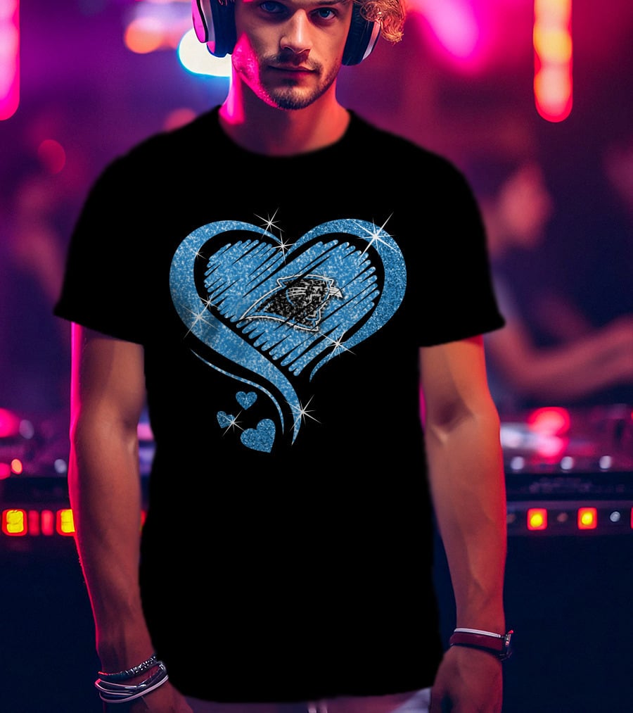 Heart Diamond Sparkle Carolina Panthers Fan Love T-Shirt