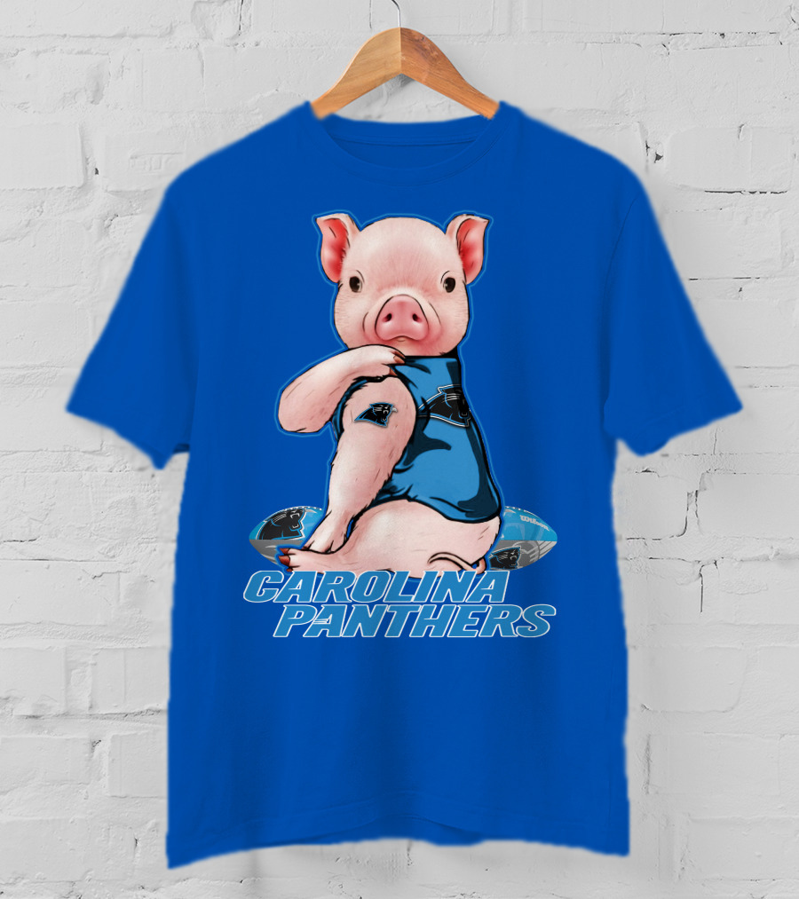 Pig Wearing Carolina Panthers Jersey With Football T-Shirt