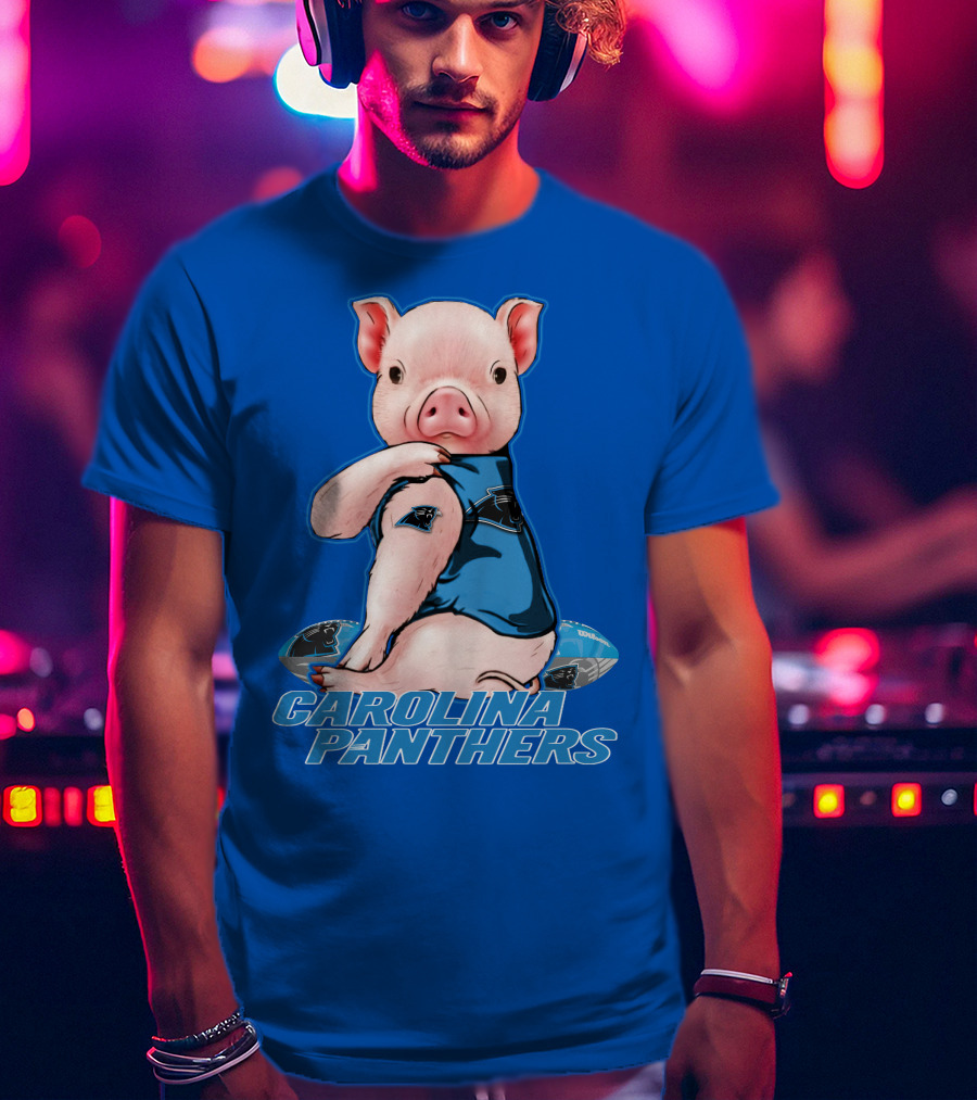 Pig Wearing Carolina Panthers Jersey With Football T-Shirt
