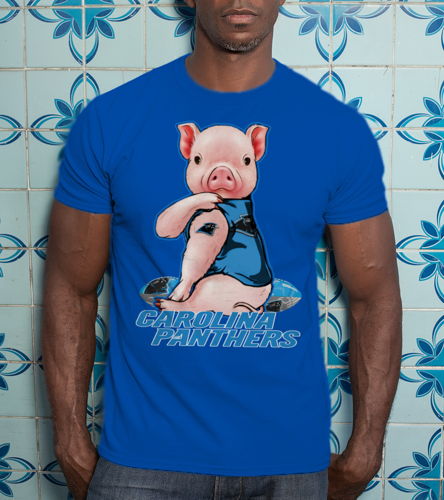 Pig Wearing Carolina Panthers Jersey With Football T-Shirt
