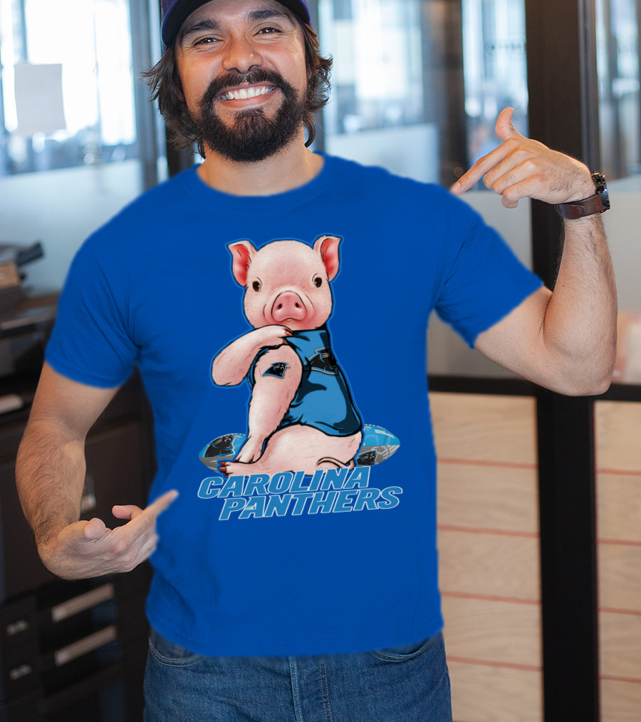 Pig Wearing Carolina Panthers Jersey With Football T-Shirt