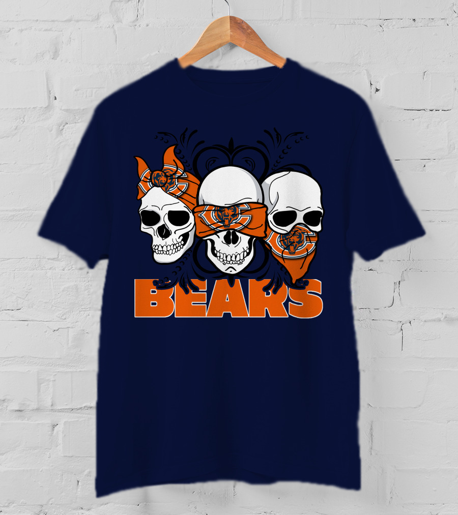 Bears Skull Trio Orange Bandana Football T-Shirt