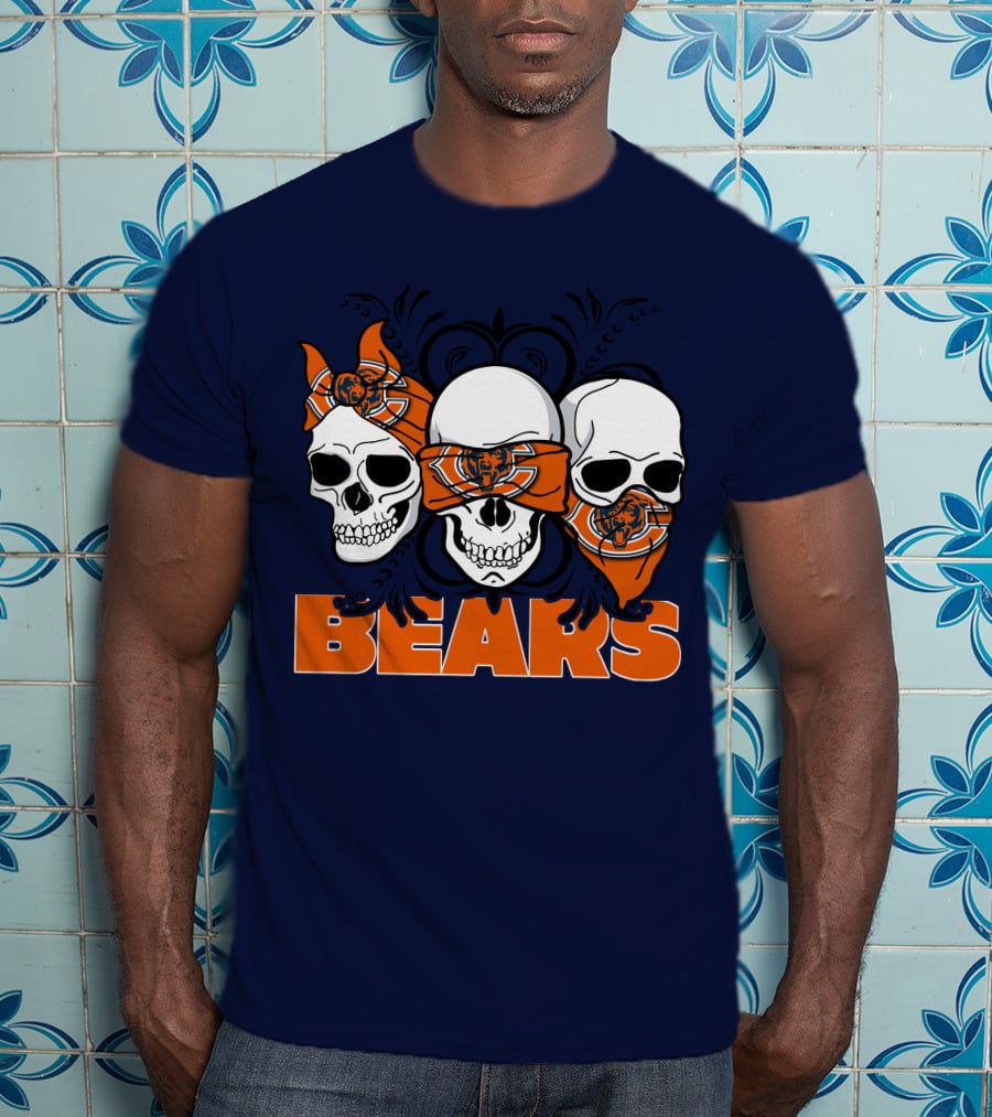 Bears Skull Trio Orange Bandana Football T-Shirt