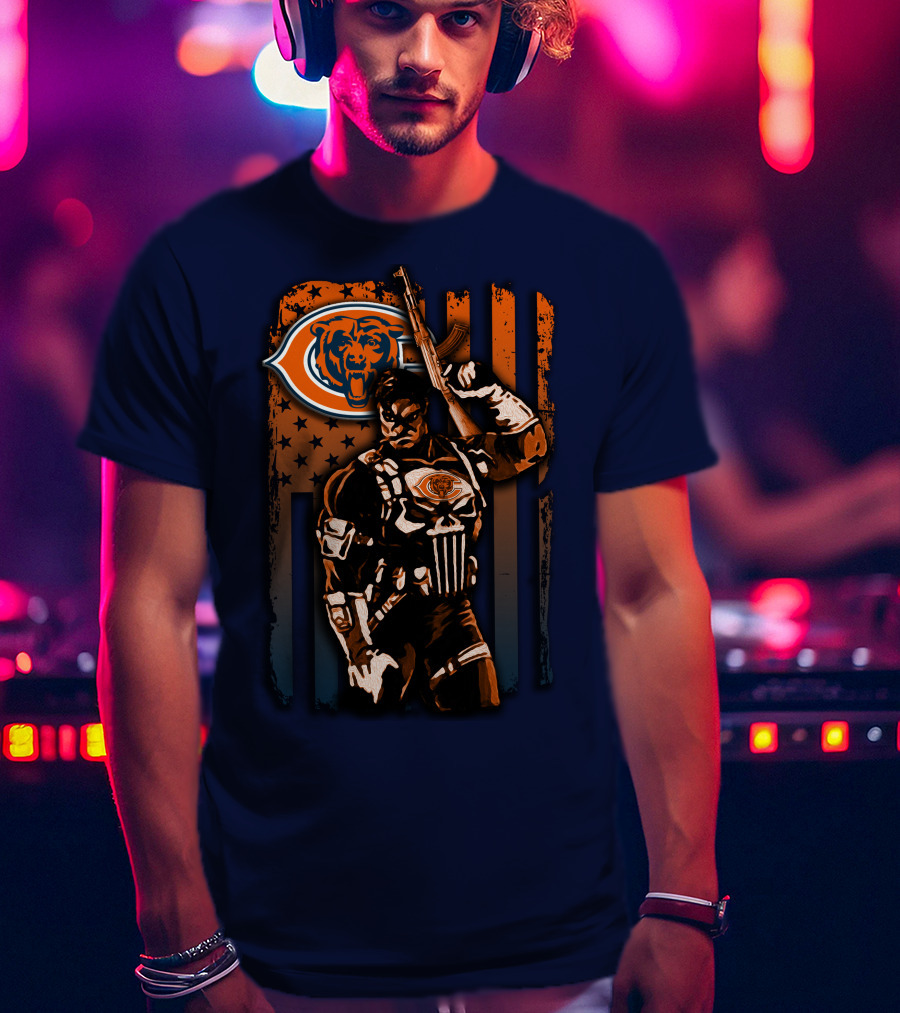 Chicago Bears Punisher Style Football T-Shirt