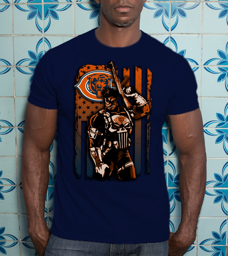 Chicago Bears Punisher Style Football T-Shirt