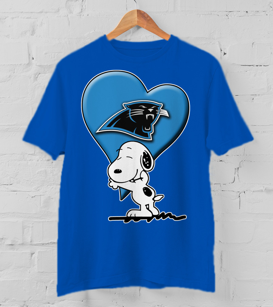 Snoopy Hugging Carolina Panthers Heart With Iconic T-Shirt