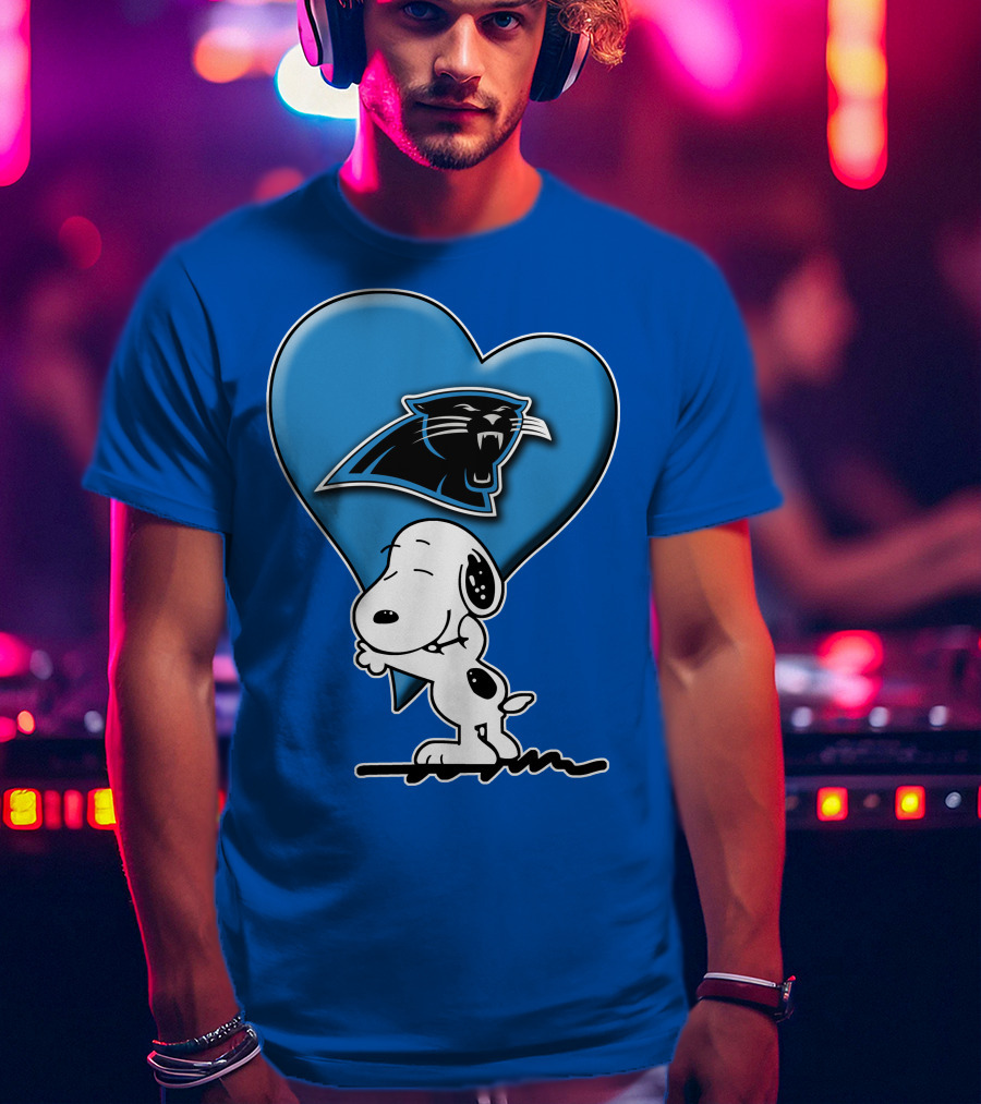 Snoopy Hugging Carolina Panthers Heart With Iconic T-Shirt